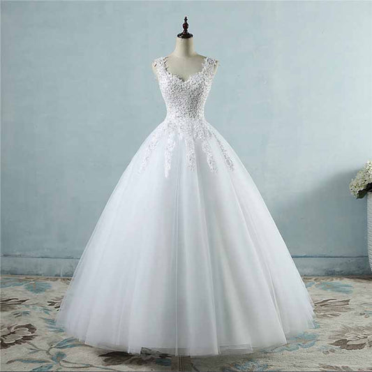 Vintage Custom Sleeveless Tulle Wedding Dresses With Appliques