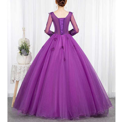 Vintage Retro Sequin Lace Flower Appliques Prom Dress Quinceanera Dress