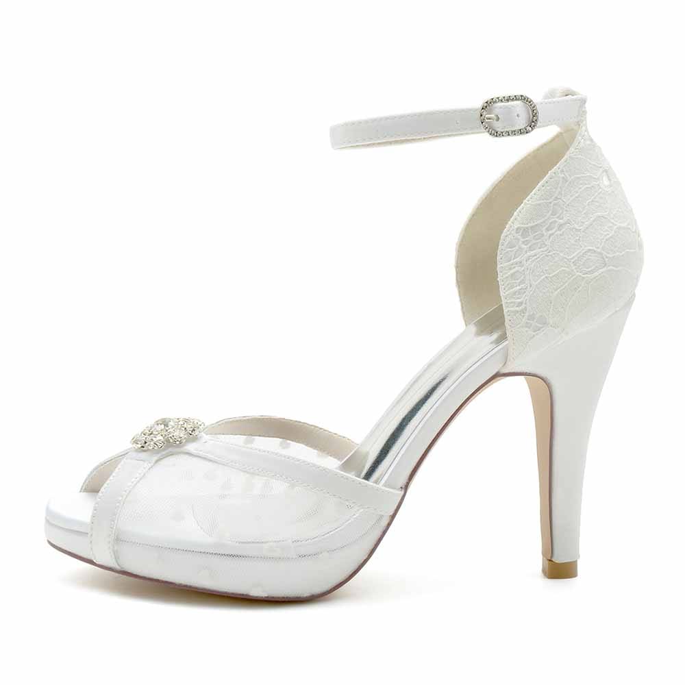 Elegant wedding pumps with lace and adjustable ankle strap for special occasions