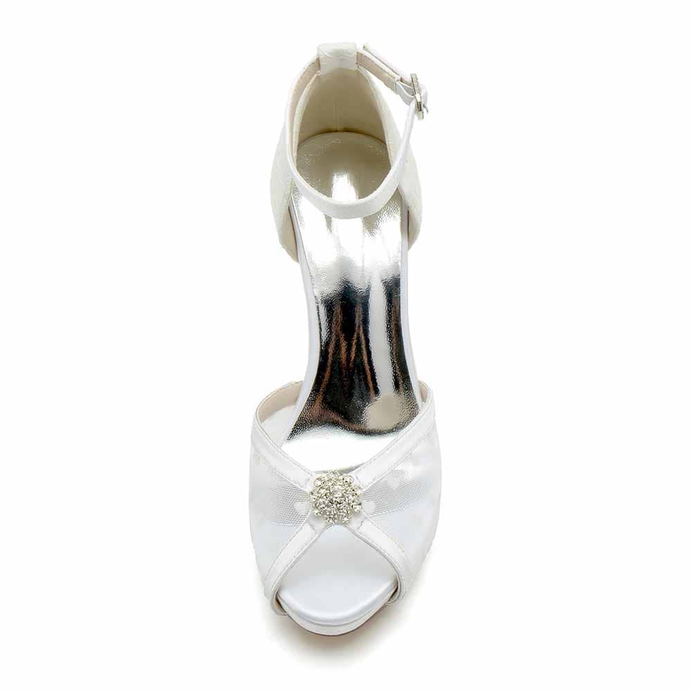 Elegant wedding pumps with lace and a sparkling embellishment for bridal occasions
