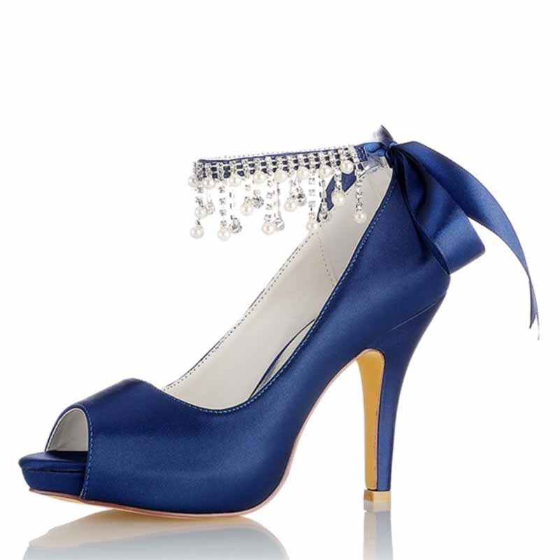 Wedding Buckle Pearl Rhinestones Platform Sandals Dress Stiletto Pumps Shoes 3.93 Inch