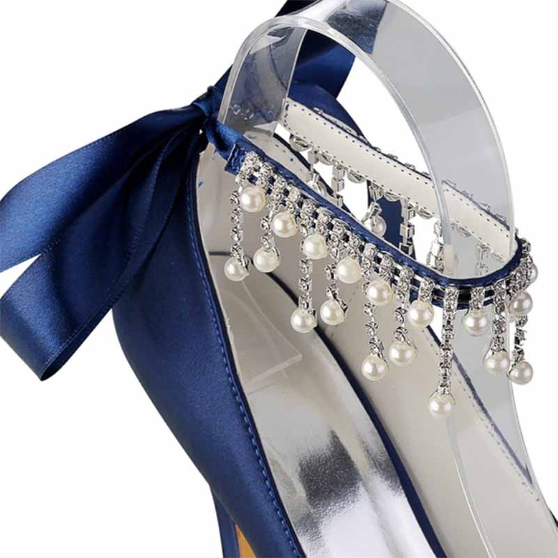 Wedding Buckle Pearl Rhinestones Platform Sandals Dress Stiletto Pumps Shoes 3.93 Inch