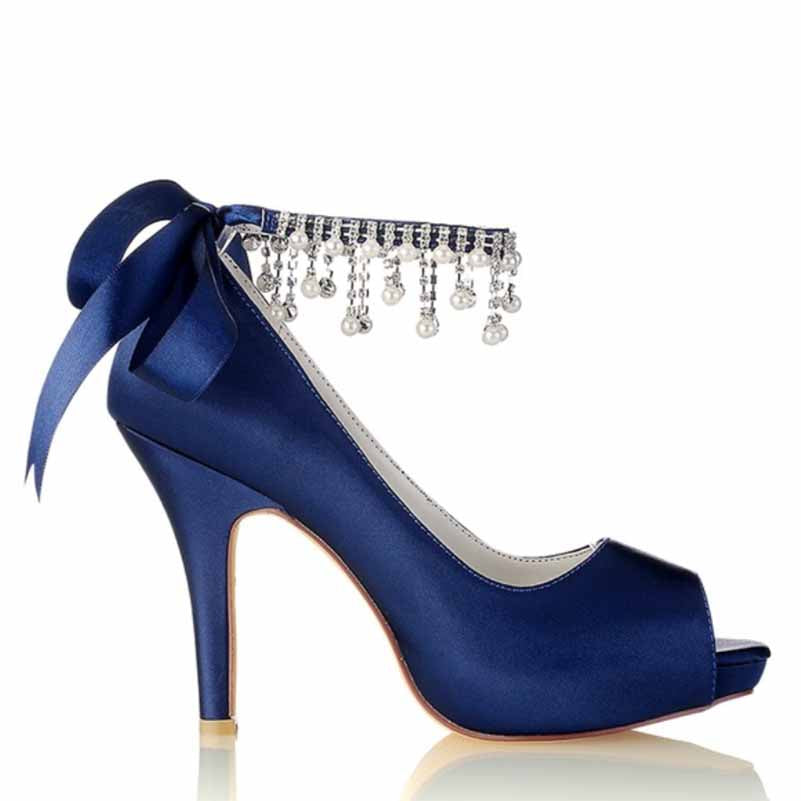 Wedding Buckle Pearl Rhinestones Platform Sandals Dress Stiletto Pumps Shoes 3.93 Inch