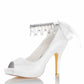 Wedding Buckle Pearl Rhinestones Platform Sandals Dress Stiletto Pumps Shoes 3.93 Inch