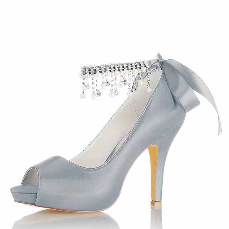 Wedding Buckle Pearl Rhinestones Platform Sandals Dress Stiletto Pumps Shoes 3.93 Inch