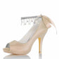 Wedding Buckle Pearl Rhinestones Platform Sandals Dress Stiletto Pumps Shoes 3.93 Inch