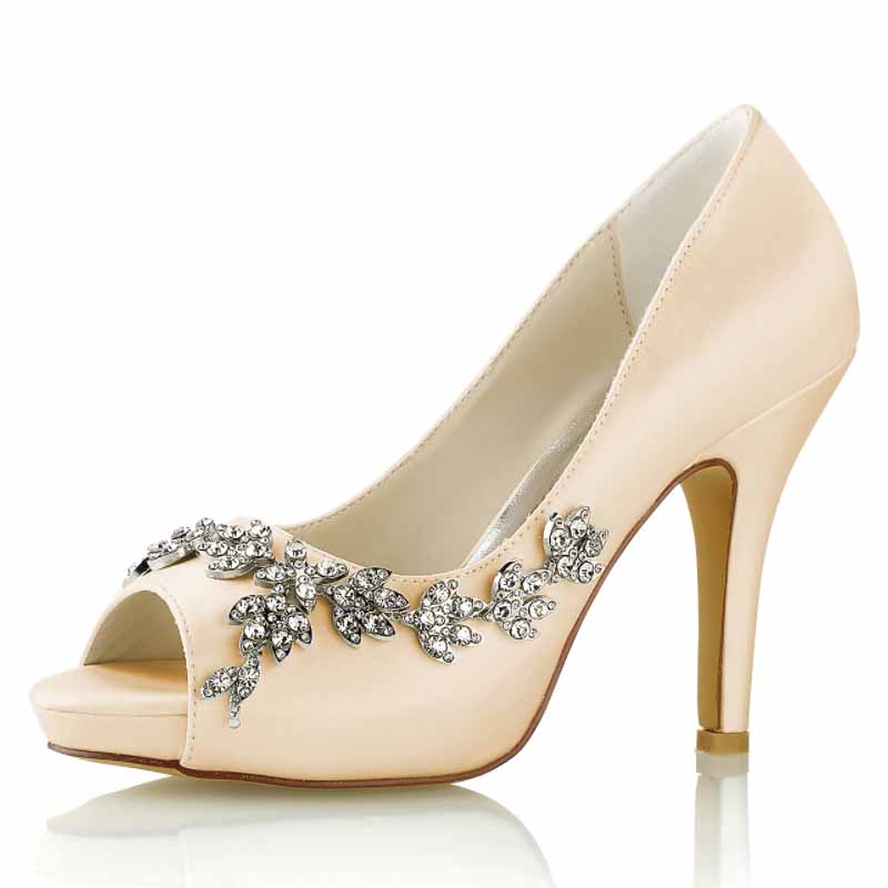 Wedding Heels Platform Stiletto Shoes Peep Toe Pumps 3.94 inch Heels for Dress