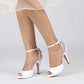 Wedding Platform Heels Bridesmaid Shoes Ankle Strap With Rhinestones Event Shoes