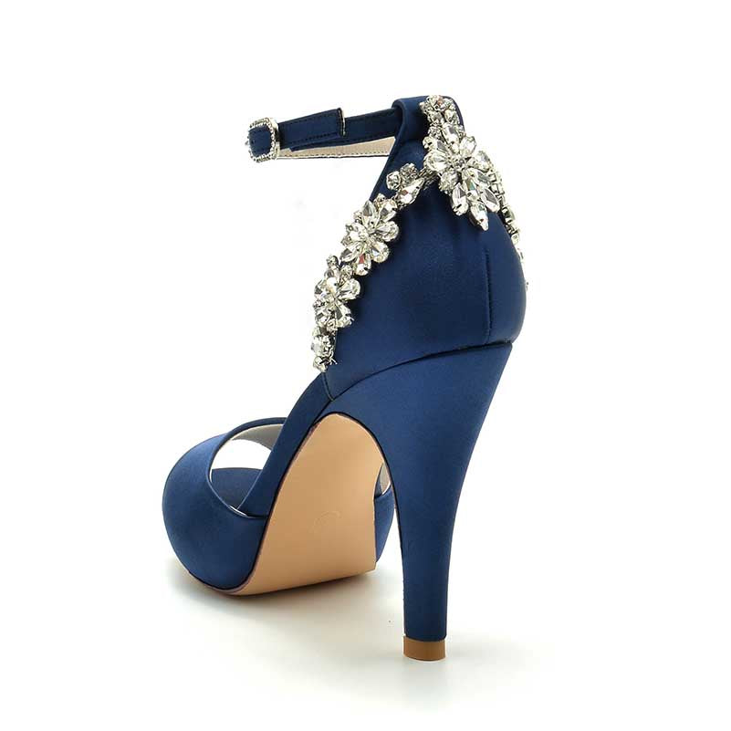 Wedding Platform Heels Bridesmaid Shoes Ankle Strap With Rhinestones Event Shoes