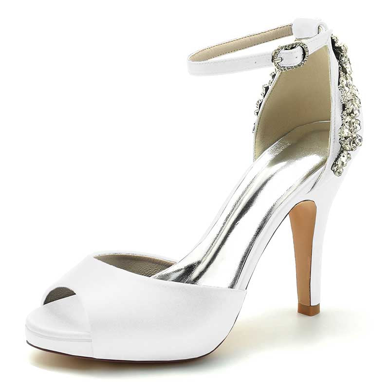 Wedding Platform Heels Bridesmaid Shoes Ankle Strap With Rhinestones Event Shoes