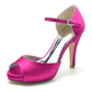 Wedding Platform Stiletto Heels Bridesmaid Shoes Ankle Strap Buckle Dress Shoes