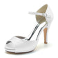 Wedding Platform Stiletto Heels Bridesmaid Shoes Ankle Strap Buckle Dress Shoes