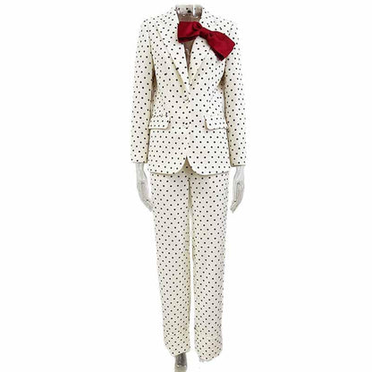 Wedding Suit Polka-dot Pantsuit With Bow Embellished Formal Set