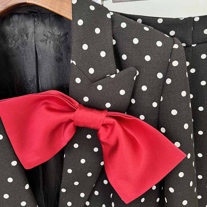 Wedding Suit Polka-dot Pantsuit With Bow Embellished Formal Set