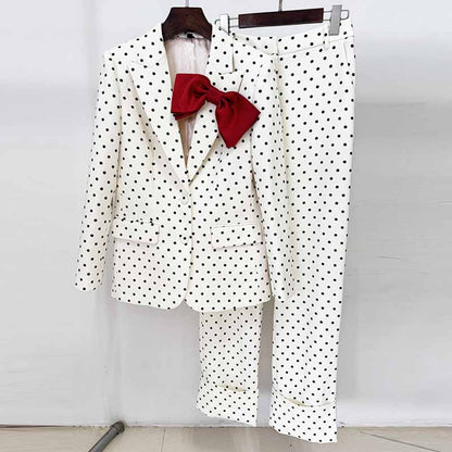 Wedding Suit Polka-dot Pantsuit With Bow Embellished Formal Set