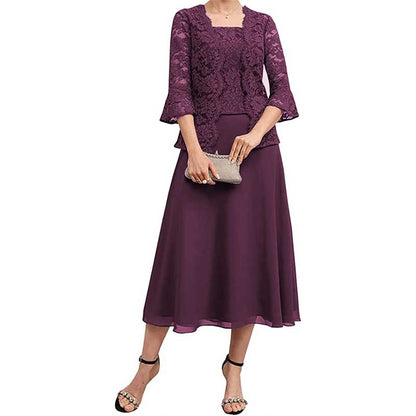 Wedding Suit Tea Length Mother of Groom Dresses with Jacket