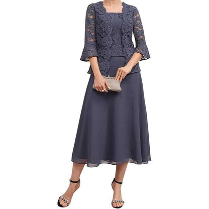 Wedding Suit Tea Length Mother of Groom Dresses with Jacket