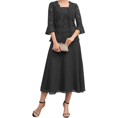 Wedding Suit Tea Length Mother of Groom Dresses with Jacket
