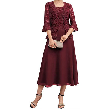 Wedding Suit Tea Length Mother of Groom Dresses with Jacket