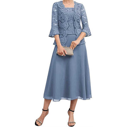 Wedding Suit Tea Length Mother of Groom Dresses with Jacket