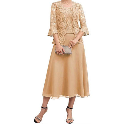 Wedding Suit Tea Length Mother of Groom Dresses with Jacket