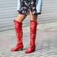 Western Cowboy Boots For Women Over Knee Chunky Cowgirl Boots with Embroidered