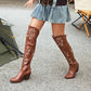 Western Cowboy Boots For Women Over Knee Chunky Cowgirl Boots with Embroidered