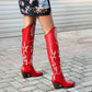 Western Cowboy Boots For Women Over Knee Chunky Cowgirl Boots with Embroidered