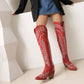 Western Cowboy Boots Women Over Knee Wide Calf Cowgirl Boots with Embroidered