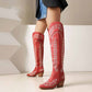 Western Cowboy Boots Women Over Knee Wide Calf Cowgirl Boots with Embroidered