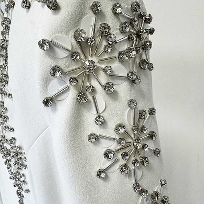 White Long Prom Dress With Crystal