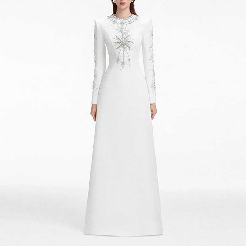 White Long Prom Dress With Crystal