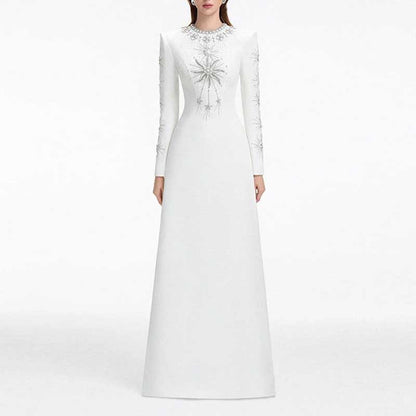 White Long Prom Dress With Crystal