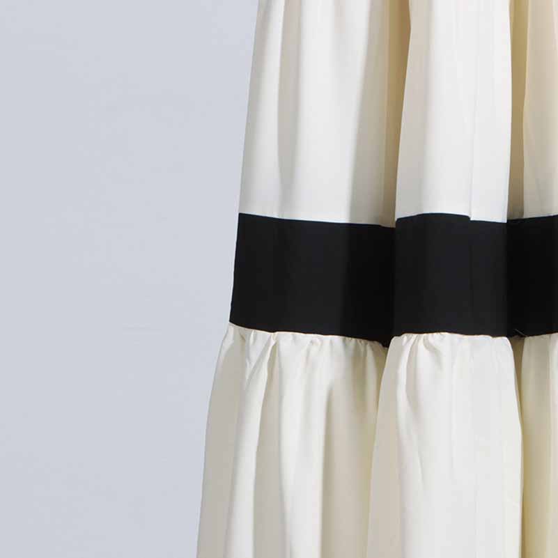 White And Black Maxi Dress Patchwork Lantern Sleeve V Neck Long Dress