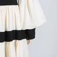 White And Black Maxi Dress Patchwork Lantern Sleeve V Neck Long Dress