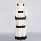 White And Black Maxi Dress Patchwork Lantern Sleeve V Neck Long Dress