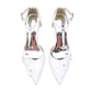 White Heels Wedding Shoes Flower Appliqued Ankle Straps Bridal Pump