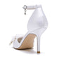 White Heels Wedding Shoes Rhinestone Appliqued Ankle Straps Bridal Pump