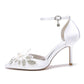 White Heels Wedding Shoes Rhinestone Appliqued Ankle Straps Bridal Pump