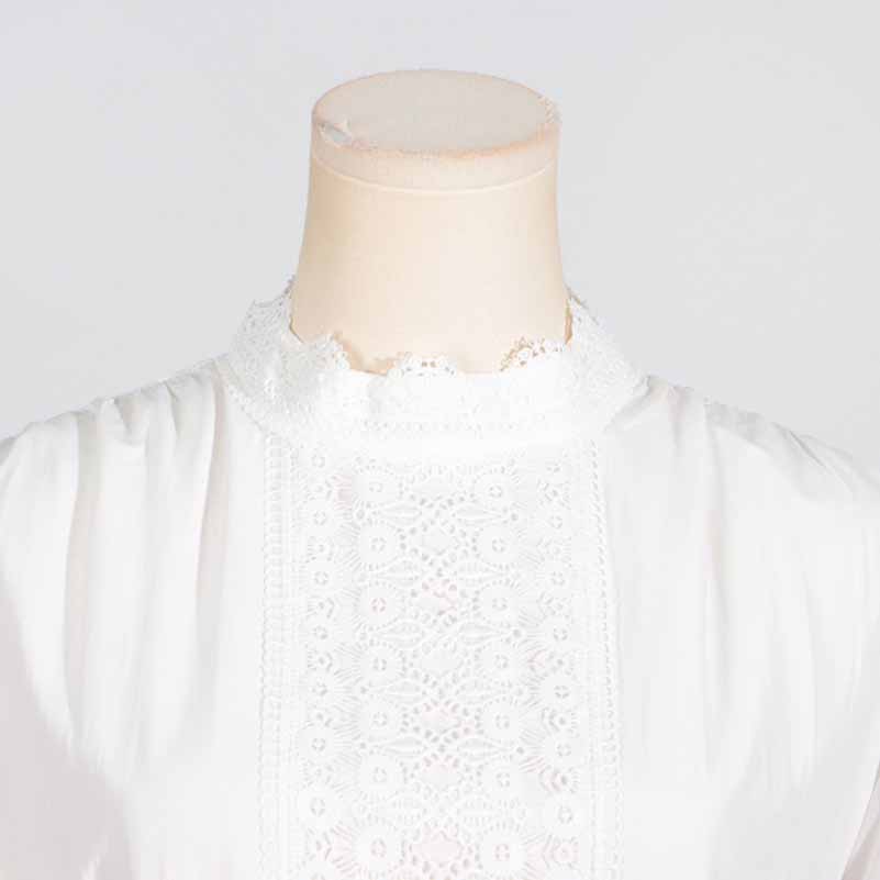 White Maxi Dress Standard Collar Lace Lantern Sleeved Long Dress