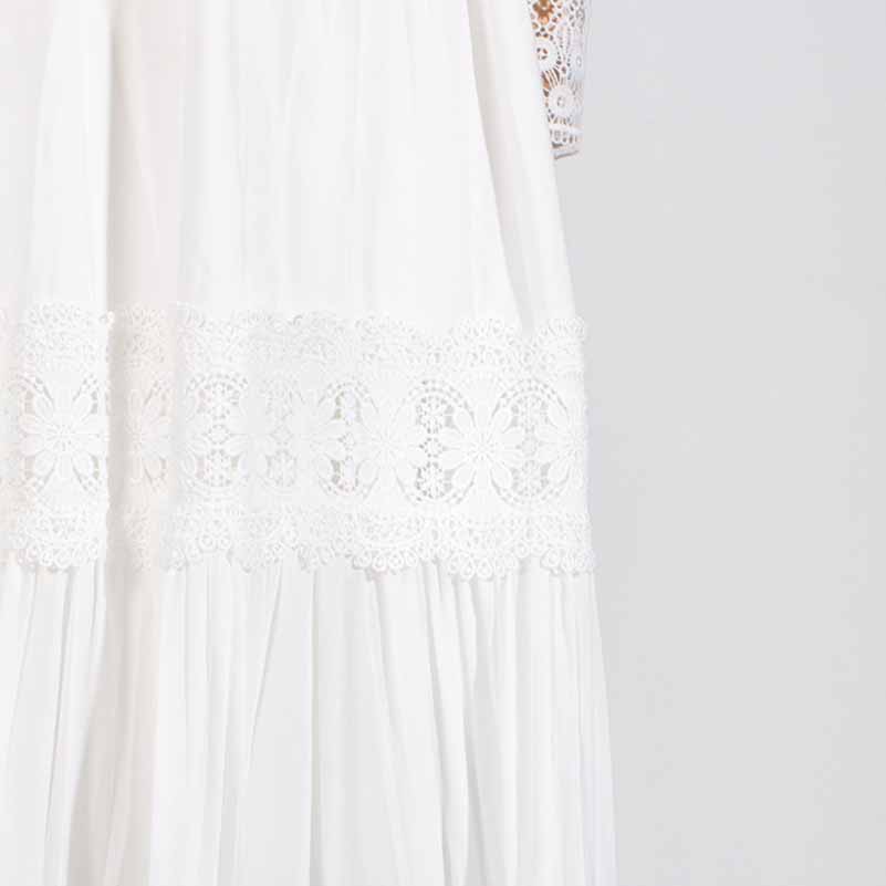 White Maxi Dress Standard Collar Lace Lantern Sleeved Long Dress