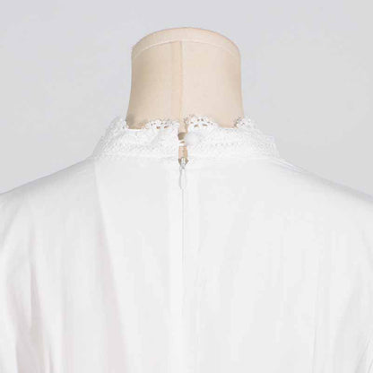 White Maxi Dress Standard Collar Lace Lantern Sleeved Long Dress