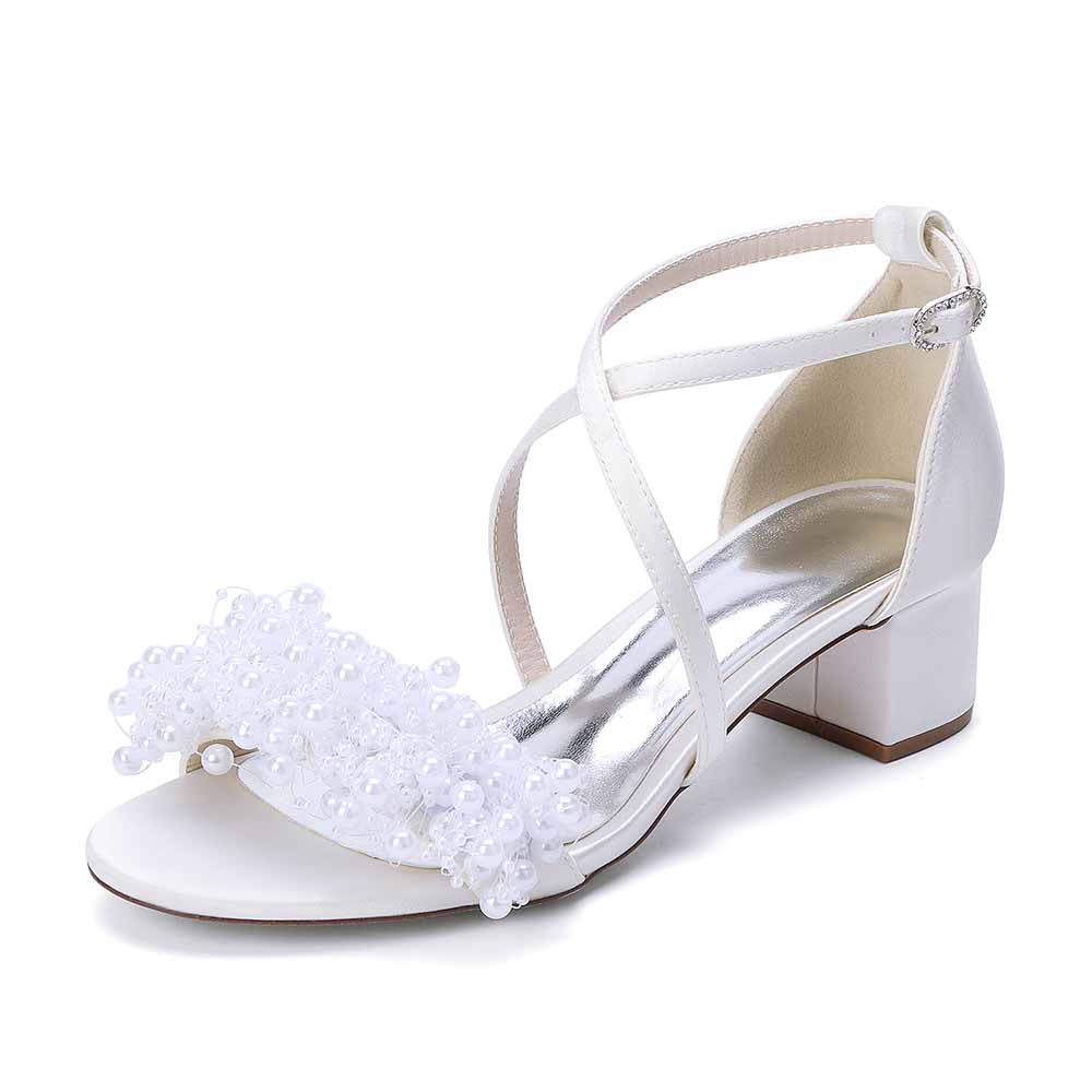 Women's Pearl Embellished Block Heel Sandals for Wedding Party | Elegant Bridal & Bridesmaid Shoes