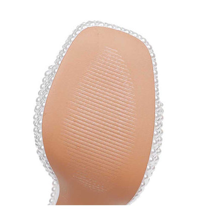 White Platform Wedding Shoes Pearls Bridal Sandals Chunky Prom Heels