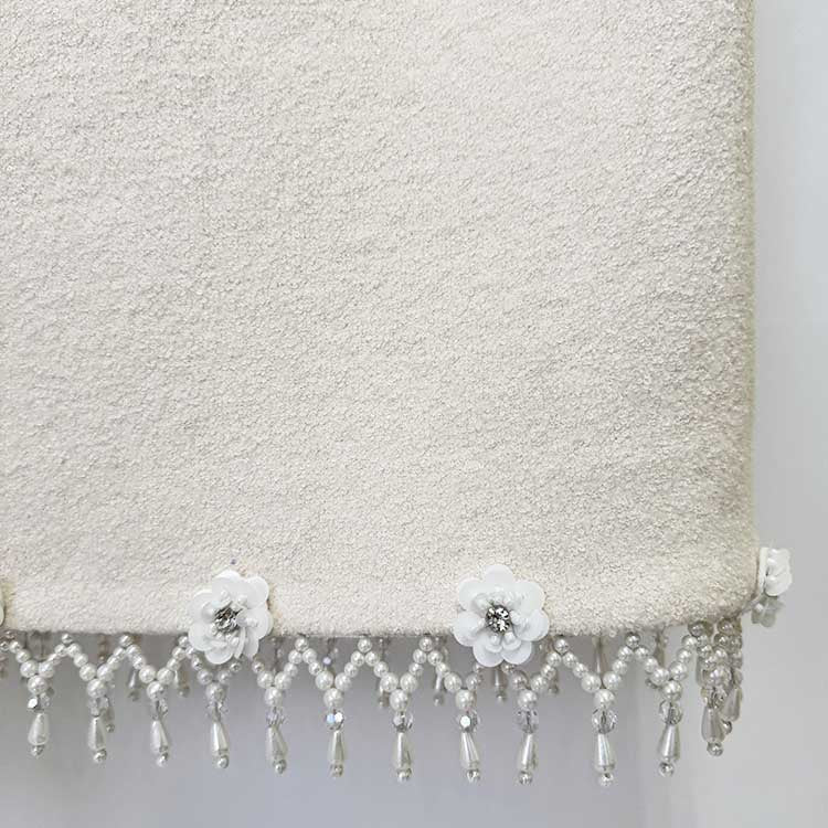 White Woolen Tweed Skirt Suit Pearl Fringe Blazer Set Elegant Two Piece Set