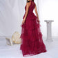 Wine Red Bridesmaid Halter Dress Tulle Long Prom Dress A-Line Beach Ball Gown