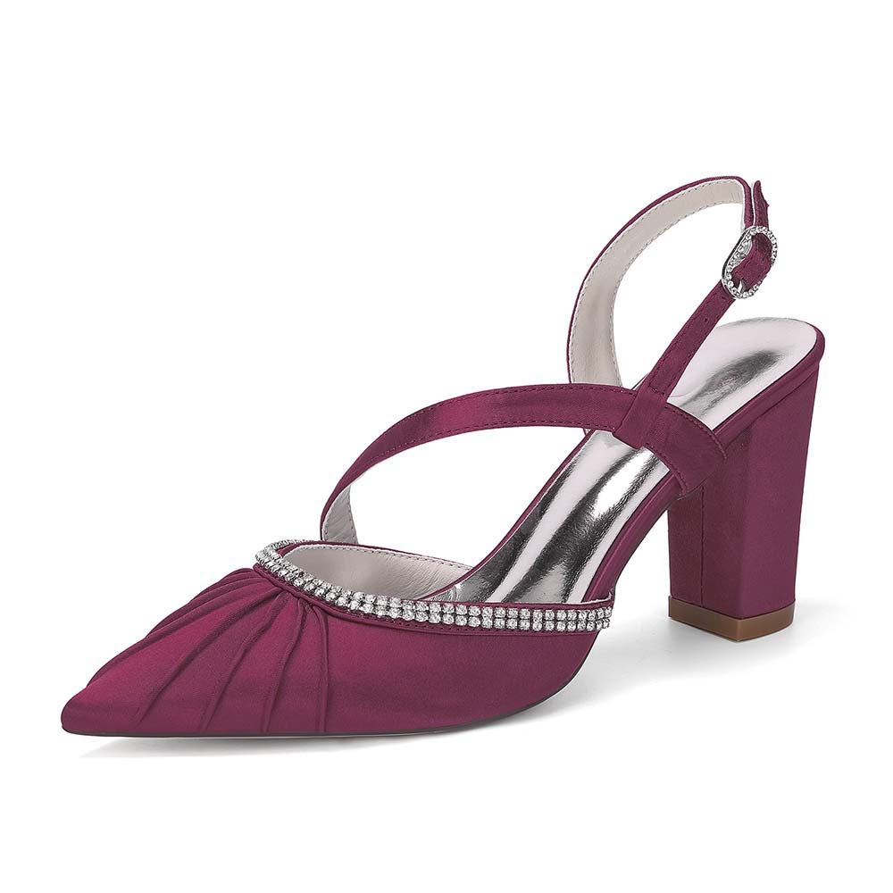 Women's High Heel Sandals with Rhinestones, Crisscross T-Strap Buckle, Chunky Heel & Peep Toe