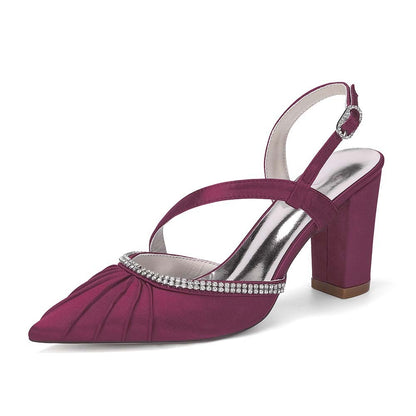 Women's High Heel Sandals with Rhinestones, Crisscross T-Strap Buckle, Chunky Heel & Peep Toe