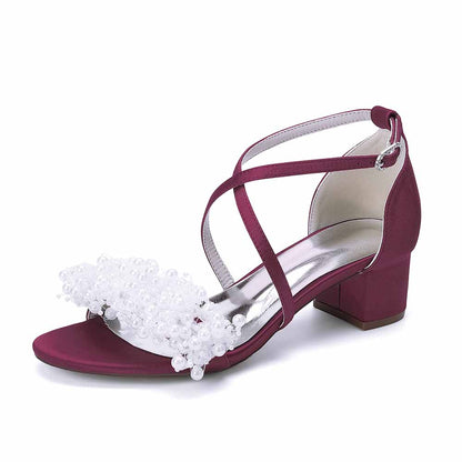 Women's Pearl Embellished Block Heel Sandals for Wedding Party | Elegant Bridal & Bridesmaid Shoes