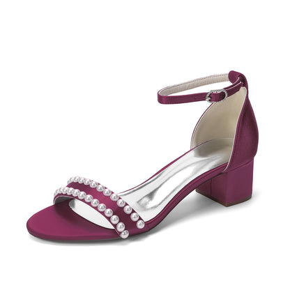 Women's Pearl Peep - Toe Ankle Strap Chunky Heel Sandals - Wedding & Party Dress Shoes